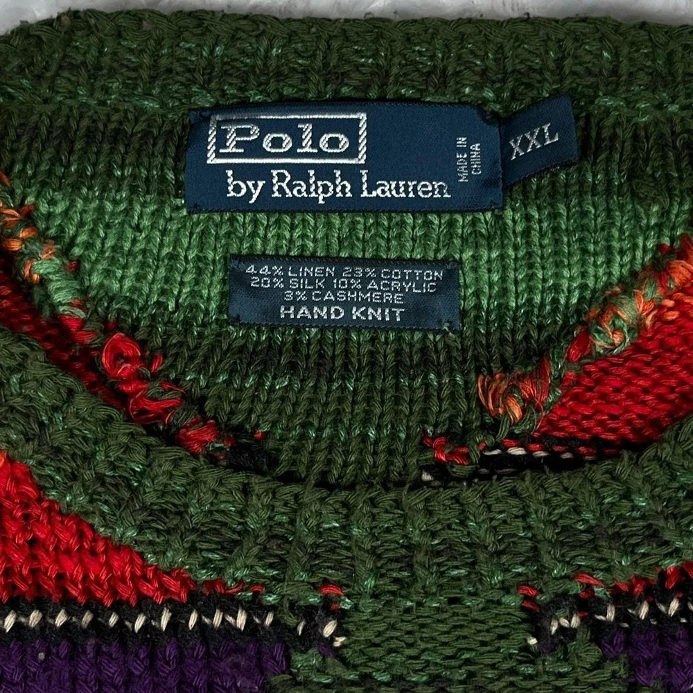 Polo Ralph Lauren Vintage‎ Hand Knit Linen Sweater Aztec Southwestern Color L